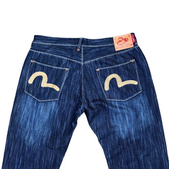 RARE Evisu Embroidered Jeans Size 40 BIG LOGO Blue - Picture 2 of 12